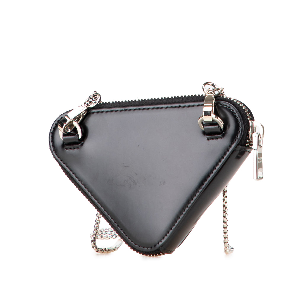 Mini Spazzolato Leather Triangle Chain Crossbody Black - Gaby Paris