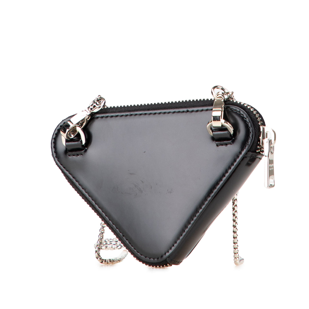 Mini Spazzolato Leather Triangle Chain Crossbody Black - Gaby Paris