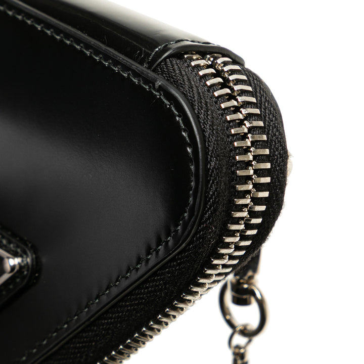 Mini Spazzolato Leather Triangle Chain Crossbody Black - Gaby Paris