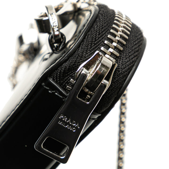 Mini Spazzolato Leather Triangle Chain Crossbody Black - Gaby Paris