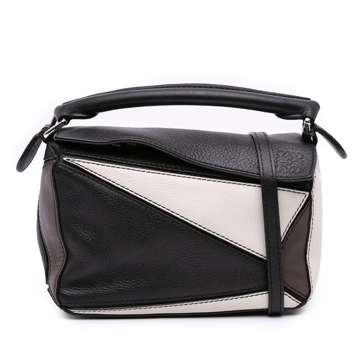 LOEWE Mini Tricolor Cuir de veau Puzzle Sac cartable Noir