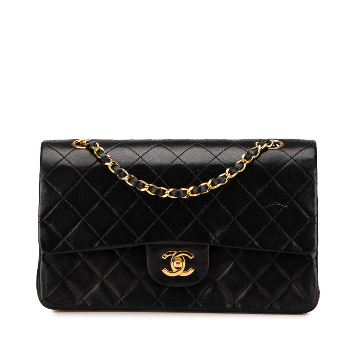 Medium Classic Lambskin Double Flap Black - Gaby Paris