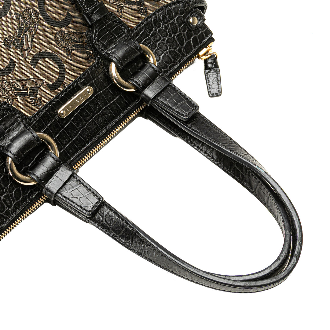 C Carriage Canvas Satchel Brown - Gaby Paris