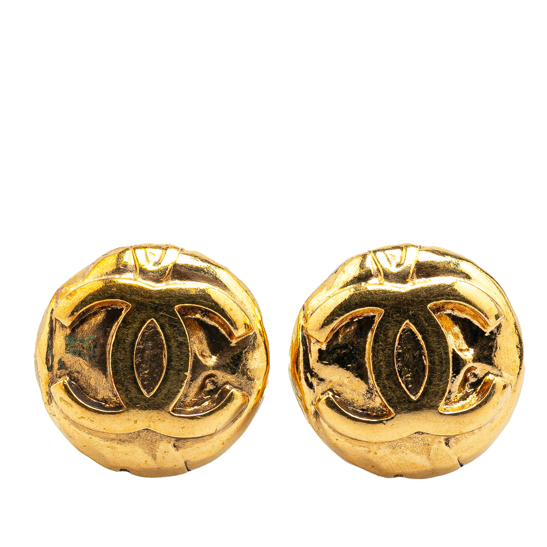 Gold Plated CC Round Clip on Earrings Gold - Gaby Paris