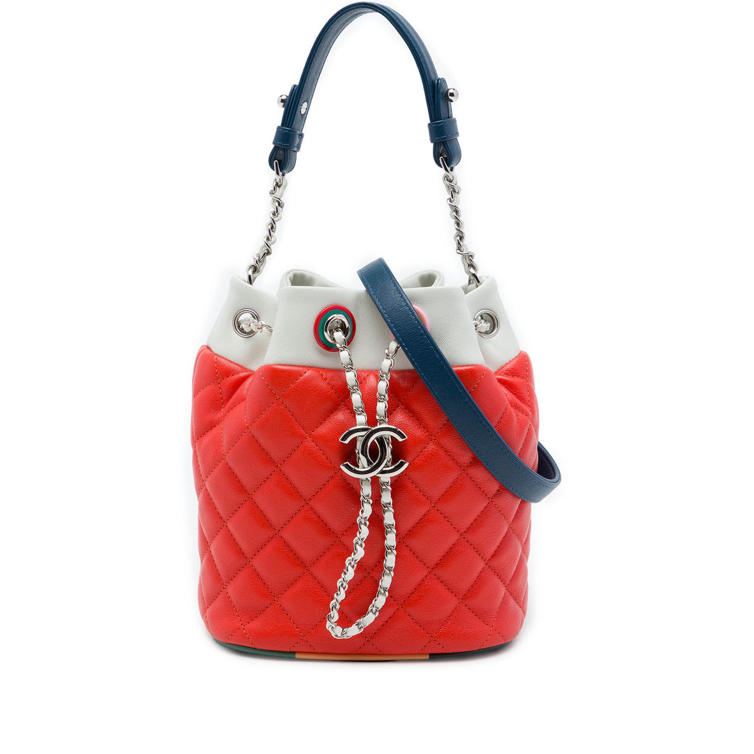Chanel CC Multicolor Matelassé Cuba Sac à cordon seau Cuir d'agneau Orange – vue principale – GABY PARIS
