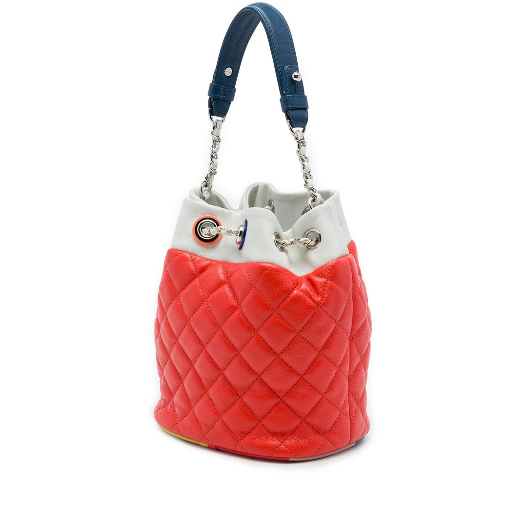 Chanel CC Multicolor Matelassé Cuba Sac à cordon seau Cuir d'agneau Orange – vue 2 – GABY PARIS