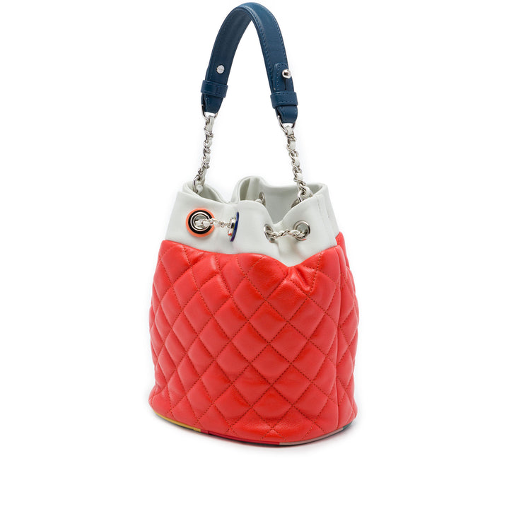 Chanel CC Multicolor Matelassé Cuba Sac à cordon seau Cuir d'agneau Orange – vue 2 – GABY PARIS