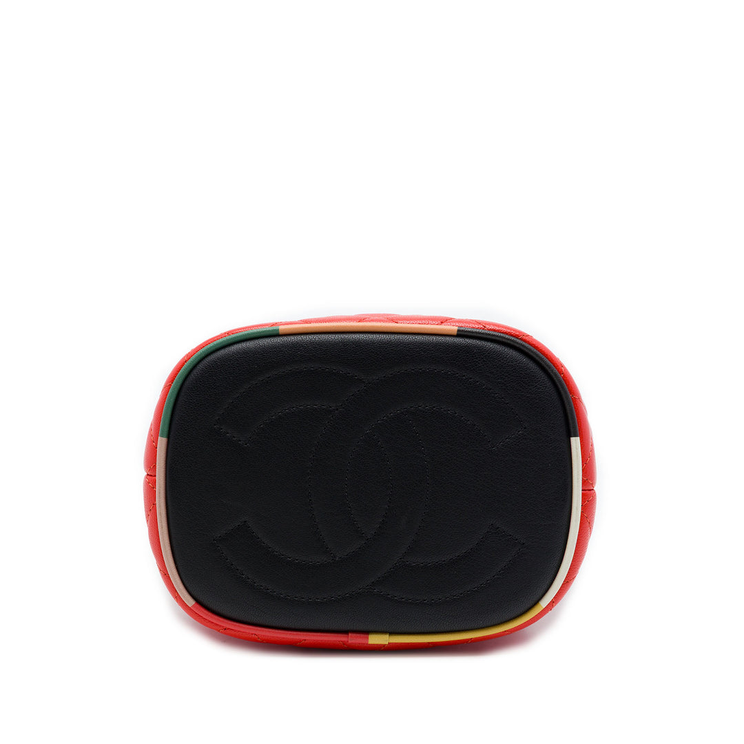 Chanel CC Multicolor Matelassé Cuba Sac à cordon seau Cuir d'agneau Orange – vue 3 – GABY PARIS