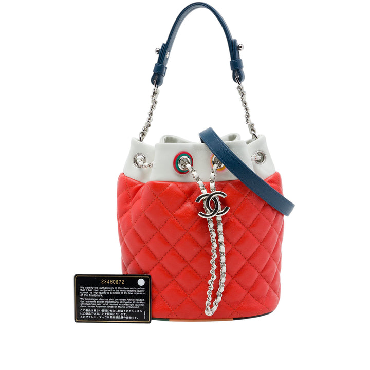Chanel CC Multicolor Matelassé Cuba Sac à cordon seau Cuir d'agneau Orange – vue 7 – GABY PARIS