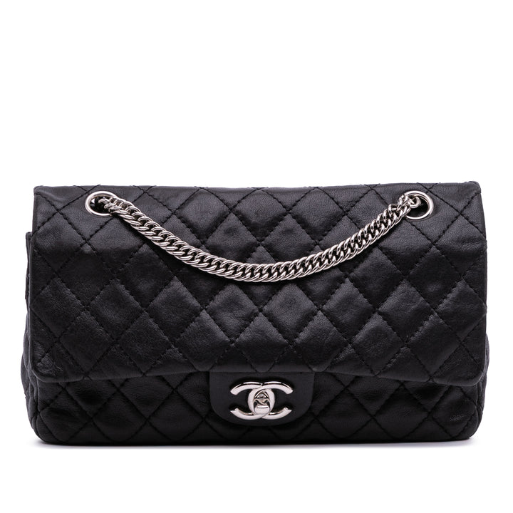 Medium Classic Washed Lambskin Bijoux Chain Double Flap Black - Gaby Paris