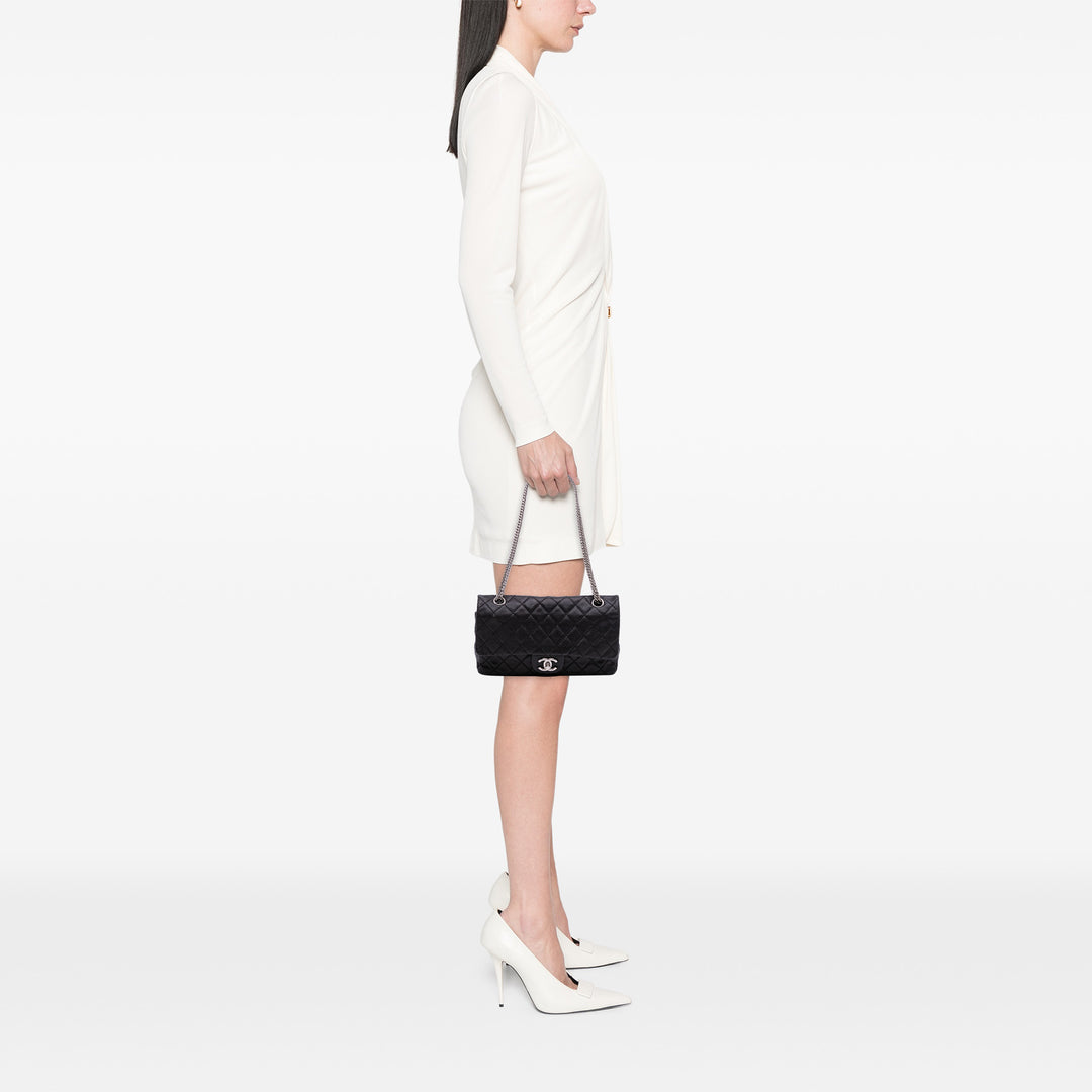 Medium Classic Washed Lambskin Bijoux Chain Double Flap Black - Gaby Paris