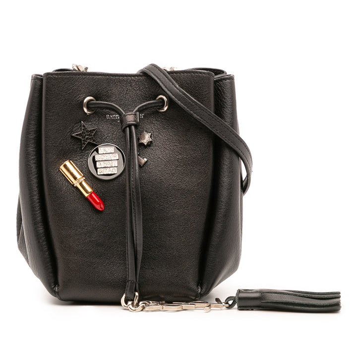 Saint Laurent Mini Cuir Monogram Embellished Bourse Bucket Bag Noir