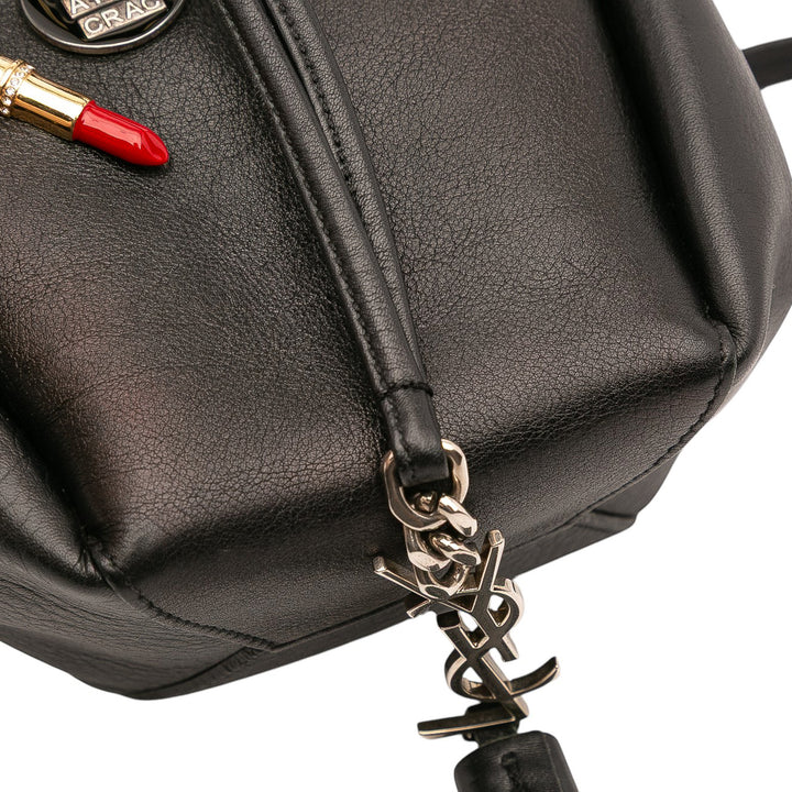 Saint Laurent Mini Cuir Monogram Embellished Bourse Bucket Bag Noir