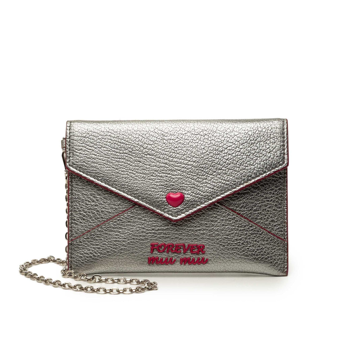Métallisé Madras Forever Heart Enveloppe Chaîne Portefeuille Cuir de chèvre Argenté