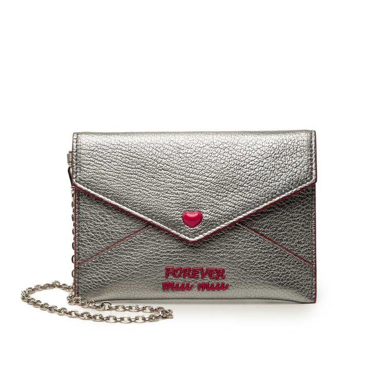 Métallisé Madras Forever Heart Enveloppe Chaîne Portefeuille Cuir de chèvre Argenté