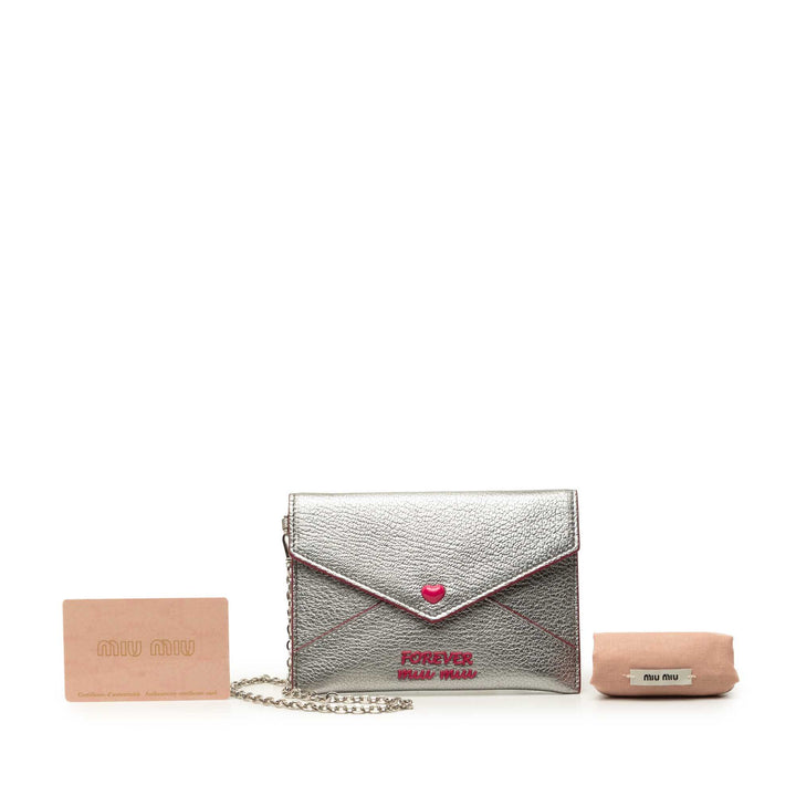 Métallisé Madras Forever Heart Enveloppe Chaîne Portefeuille Cuir de chèvre Argenté