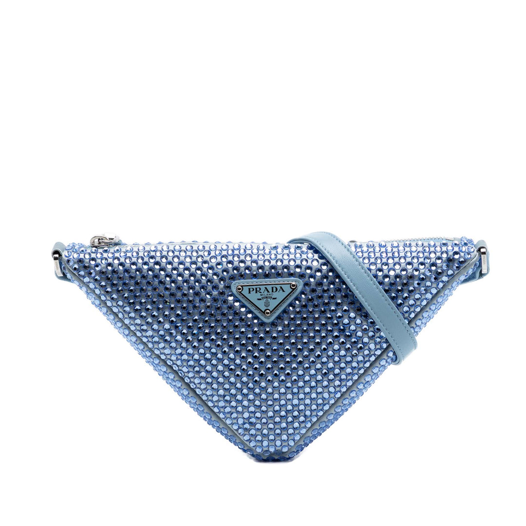 Prada Cristal Orné Triangle Sac Bleu – vue principale – GABY PARIS