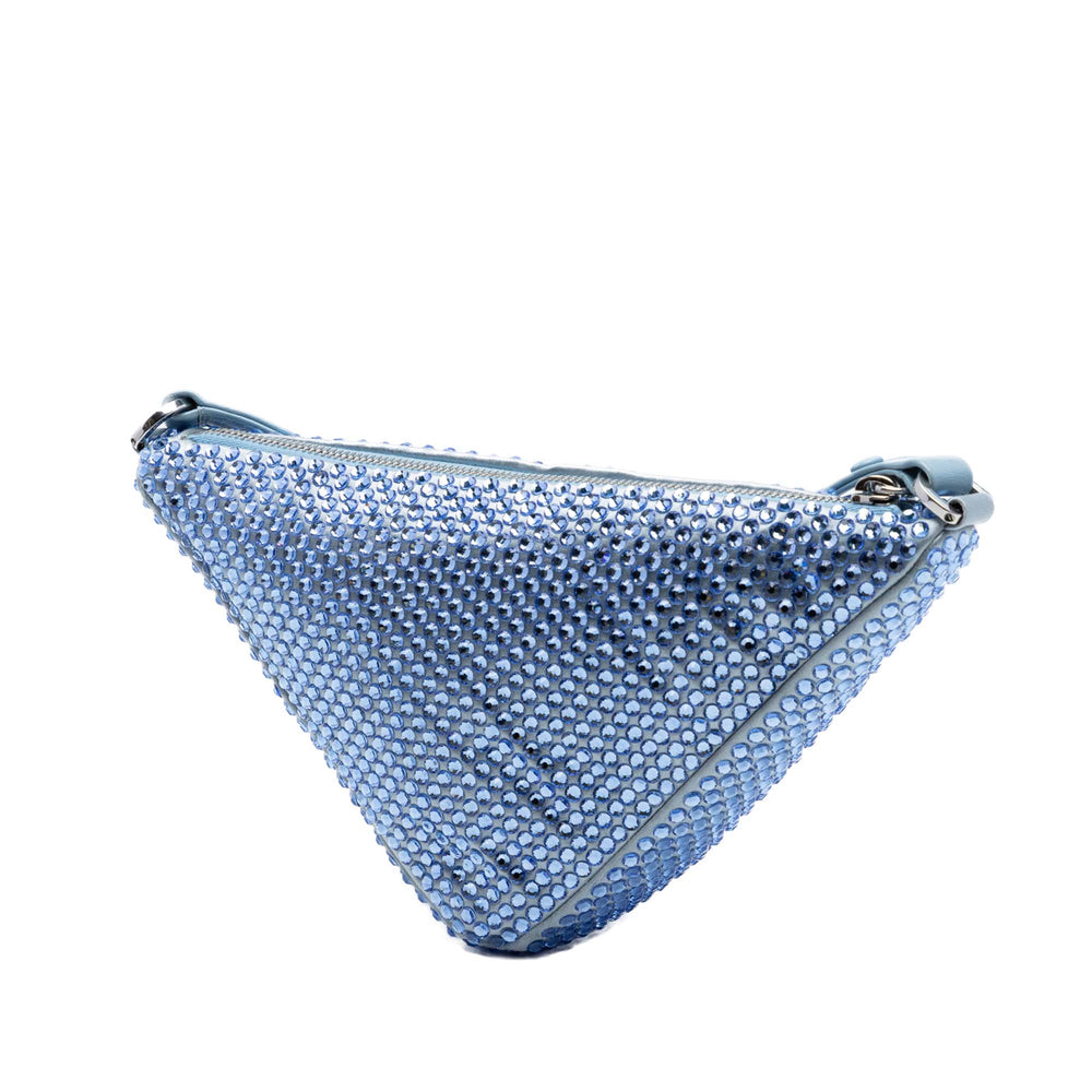 Prada Cristal Orné Triangle Sac Bleu – vue 2 – GABY PARIS