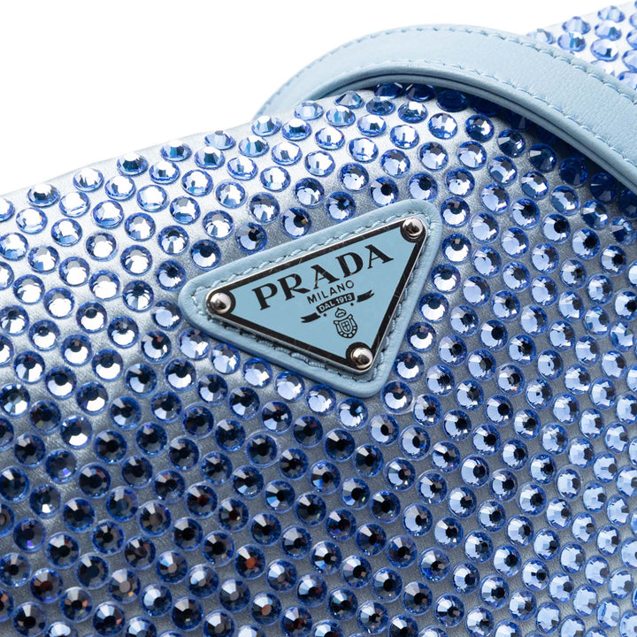 Prada Cristal Orné Triangle Sac Bleu – vue 5 – GABY PARIS