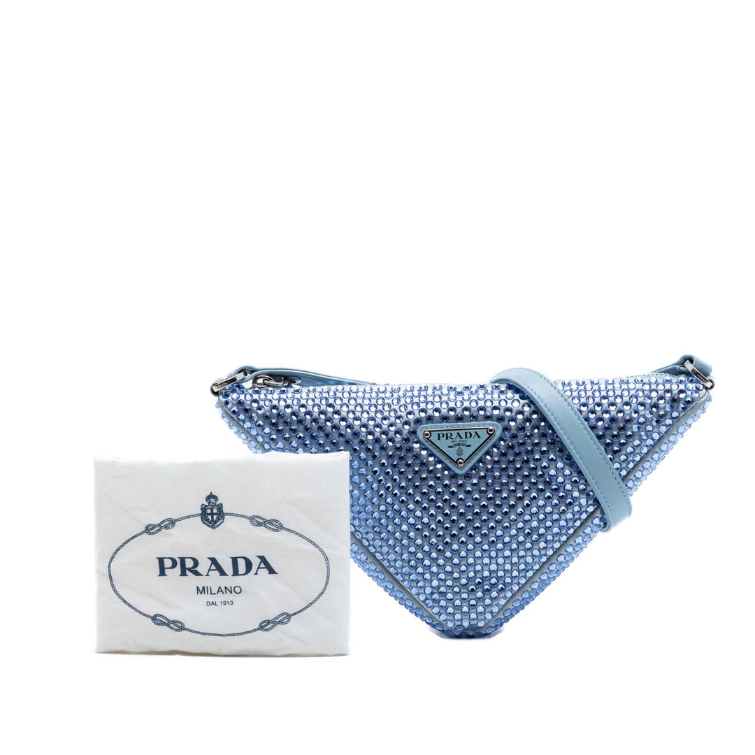Prada Cristal Orné Triangle Sac Bleu – vue 7 – GABY PARIS
