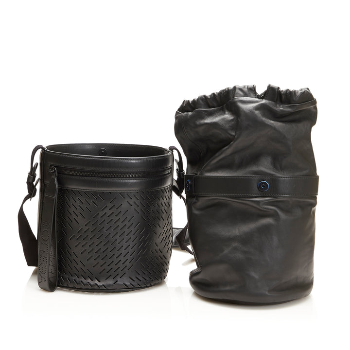 Perforated Leather Paper Bucket Bag Black - Gaby Paris