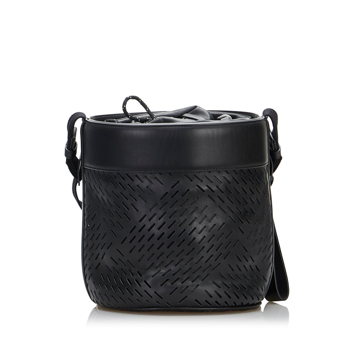 Perforated Leather Paper Bucket Bag Black - Gaby Paris