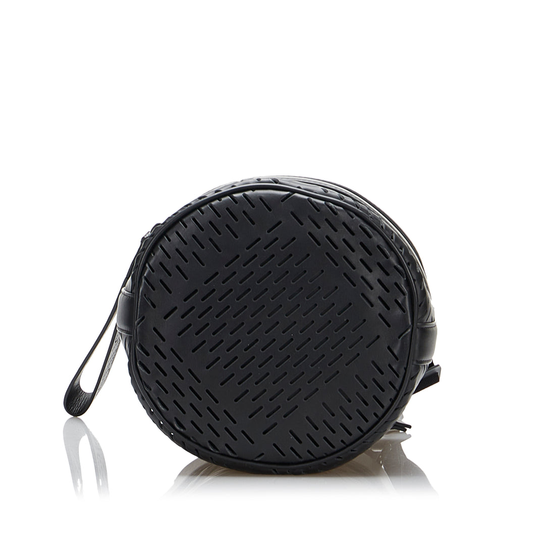 Perforated Leather Paper Bucket Bag Black - Gaby Paris