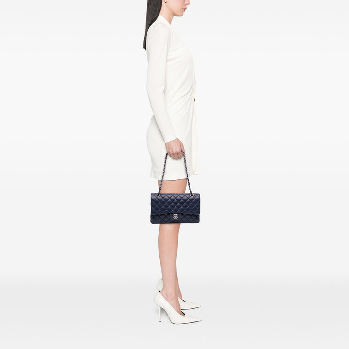 Chanel Medium Classic Caviar Double rabat Bleu