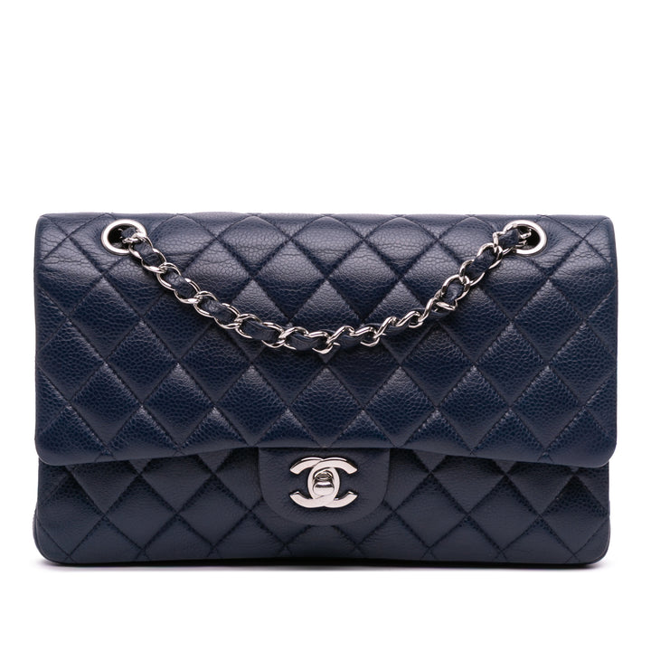 Chanel Medium Classic Caviar Double rabat Bleu