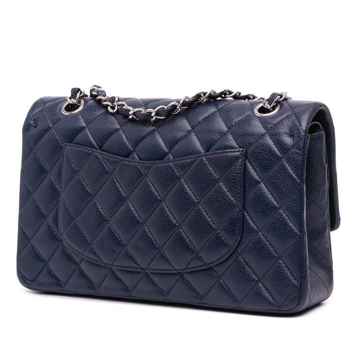 Chanel Medium Classic Caviar Double rabat Bleu