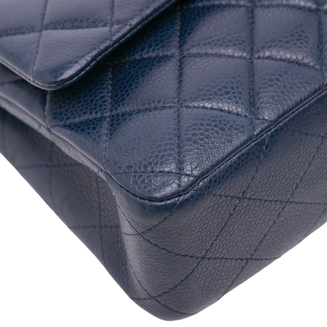Chanel Medium Classic Caviar Double rabat Bleu