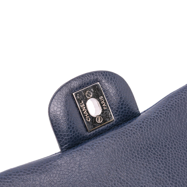 Chanel Medium Classic Caviar Double rabat Bleu