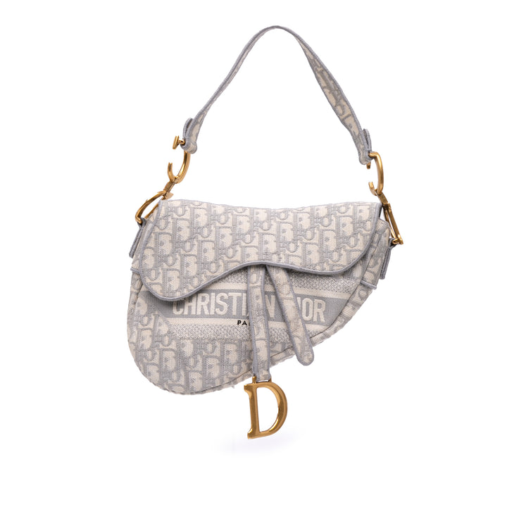 Oblique Embroidered Canvas Saddle Bag Gray - Gaby Paris