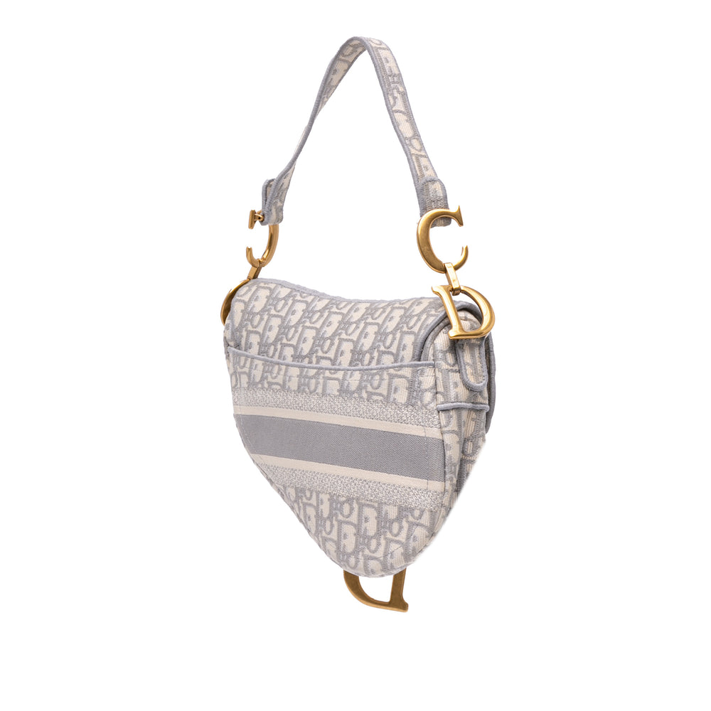 Oblique Embroidered Canvas Saddle Bag Gray - Gaby Paris
