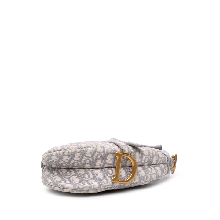 Oblique Embroidered Canvas Saddle Bag Gray - Gaby Paris