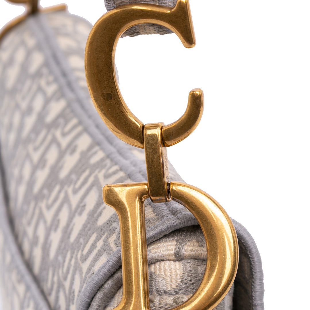 Oblique Embroidered Canvas Saddle Bag Gray - Gaby Paris