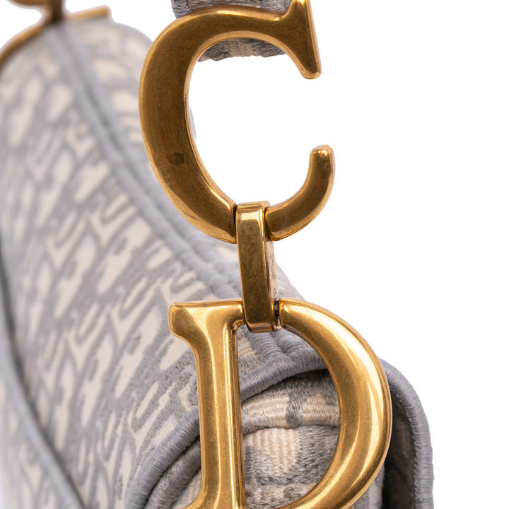 Oblique Embroidered Canvas Saddle Bag Gray - Gaby Paris