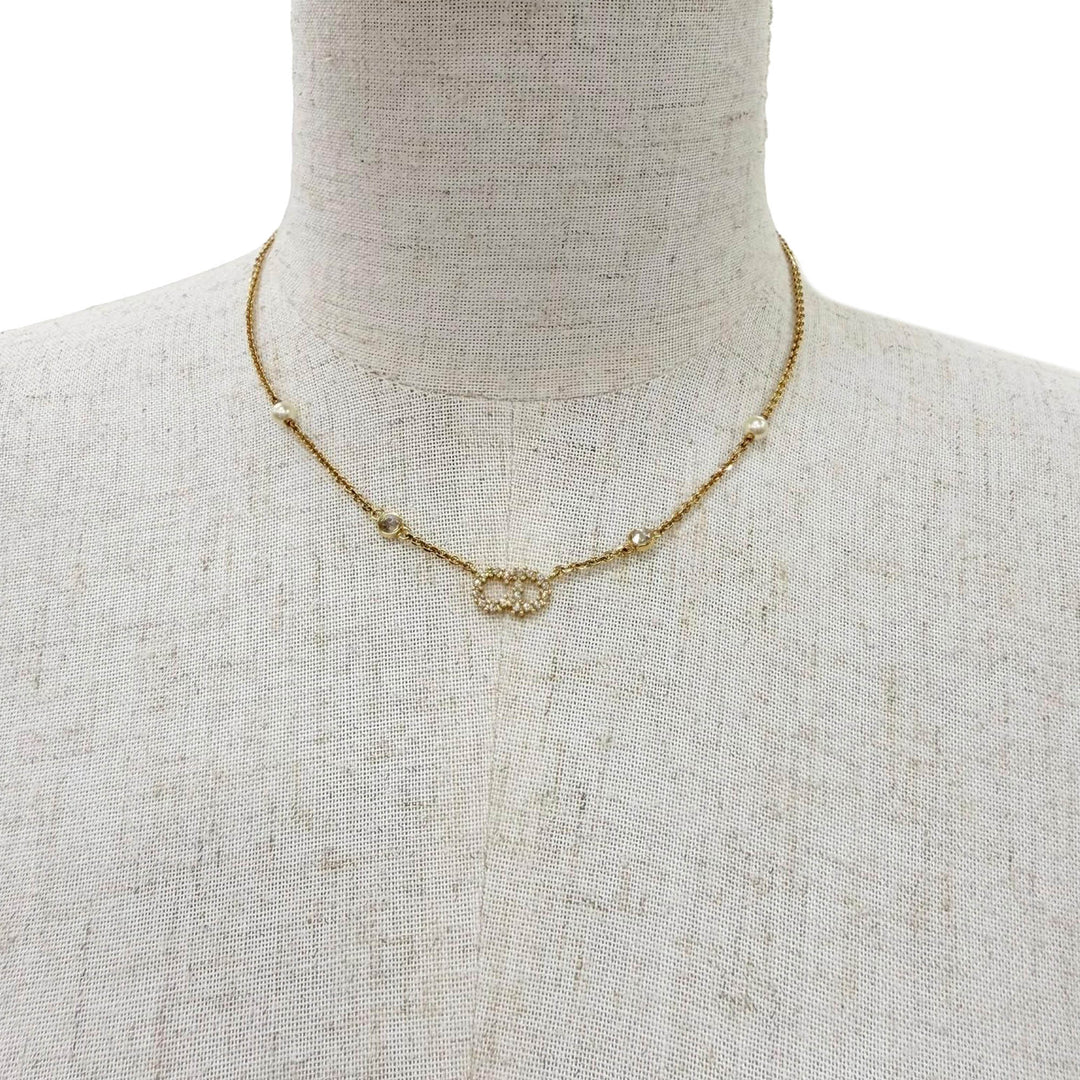 plaqué Perles fantaisie et Strass Clair D Lune Collier Doré