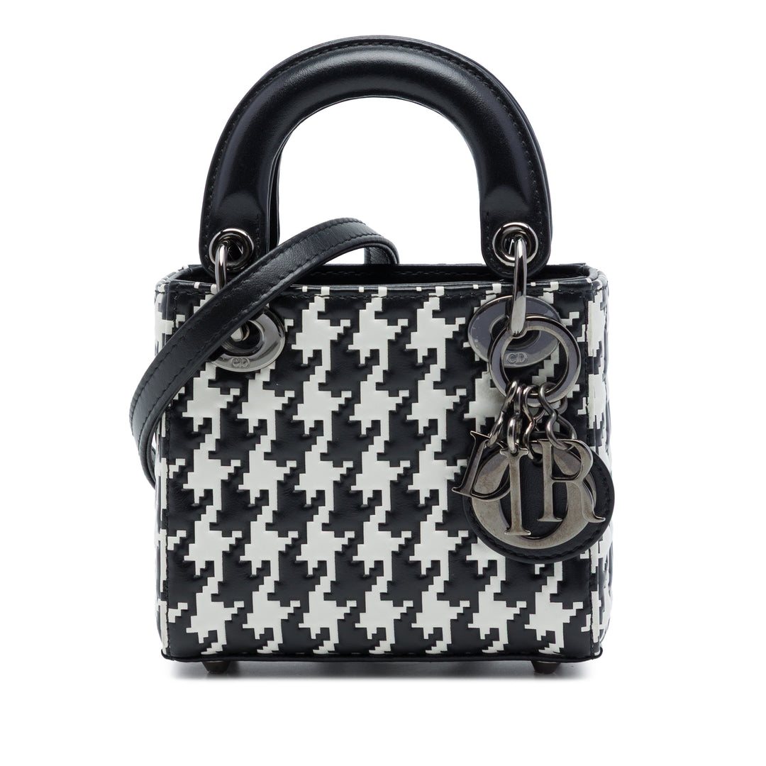 Dior Houndstooth embossé Macro Lady Dior Micro Cuir de veau Noir – vue principale – GABY PARIS