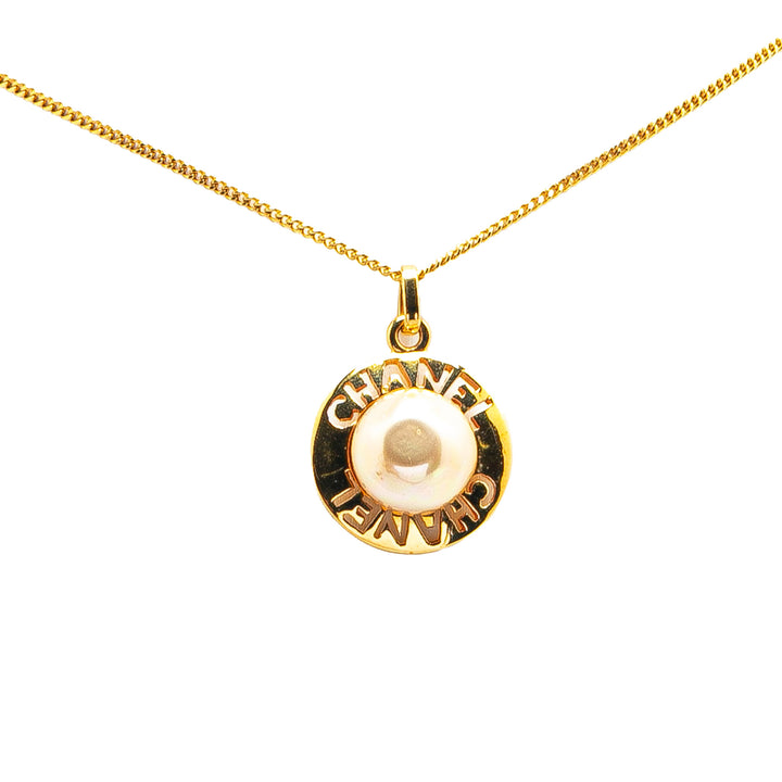 Gold Plated Faux Pearl Pendant Necklace Gold - Gaby Paris