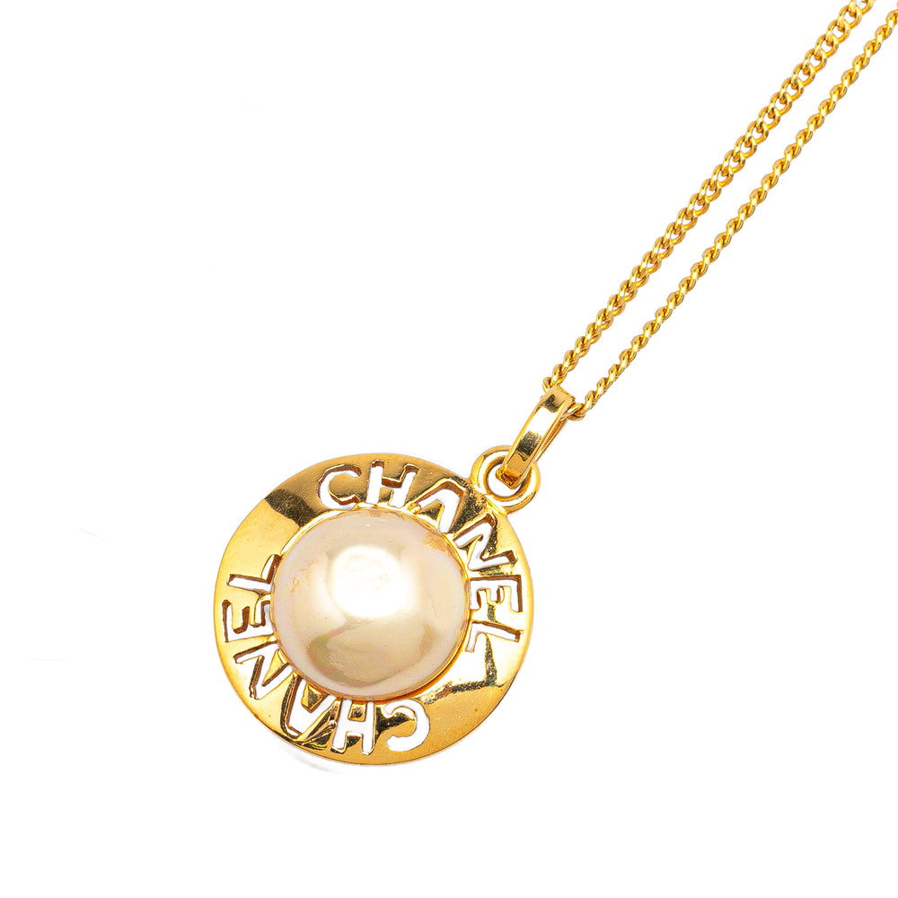 Gold Plated Faux Pearl Pendant Necklace Gold - Gaby Paris