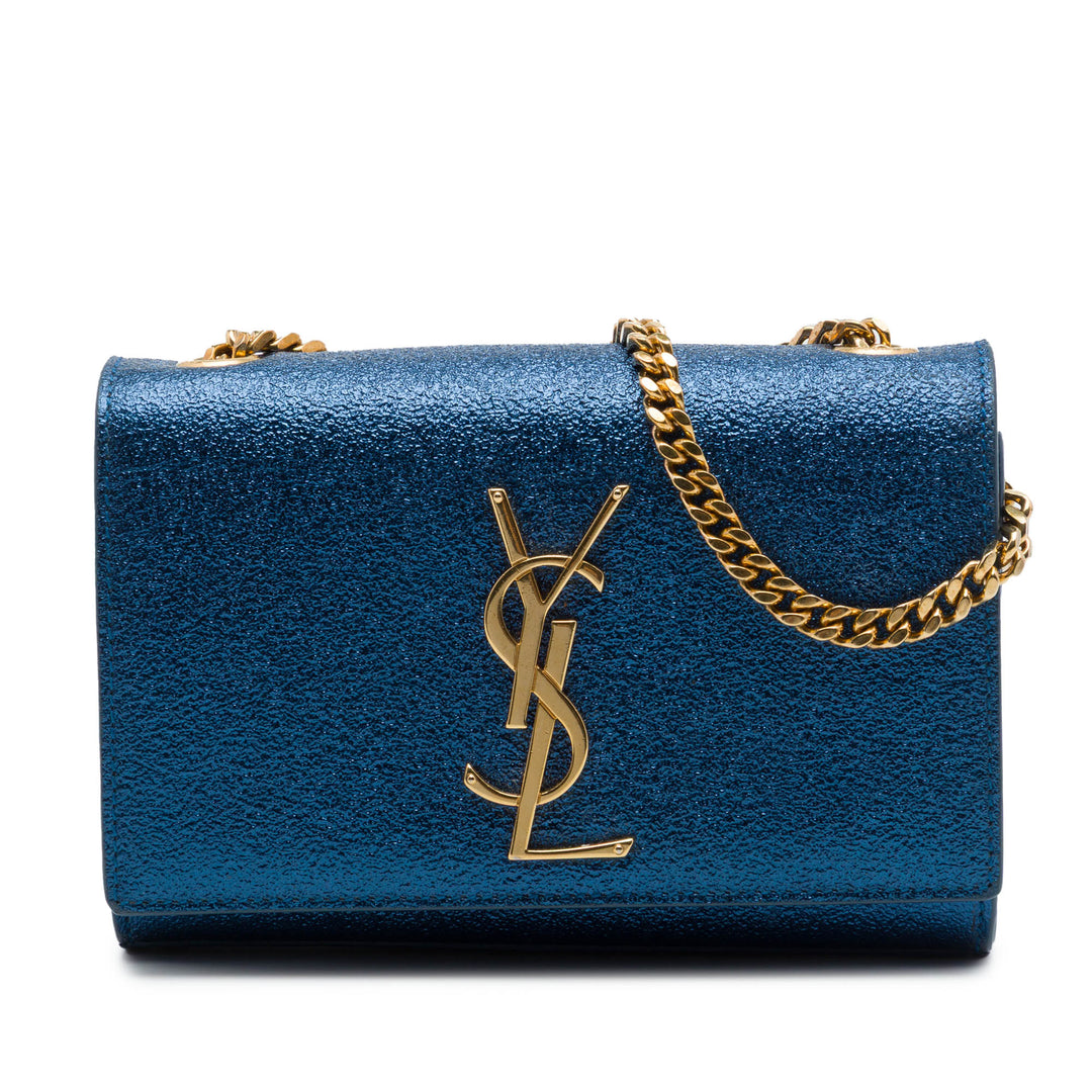 Saint Laurent Métallisé Classic Kate Sac Petit Cuir de veau Bleu – vue principale – GABY PARIS