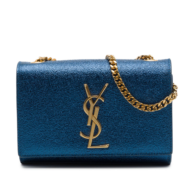 Saint Laurent Métallisé Classic Kate Sac Petit Cuir de veau Bleu – vue principale – GABY PARIS