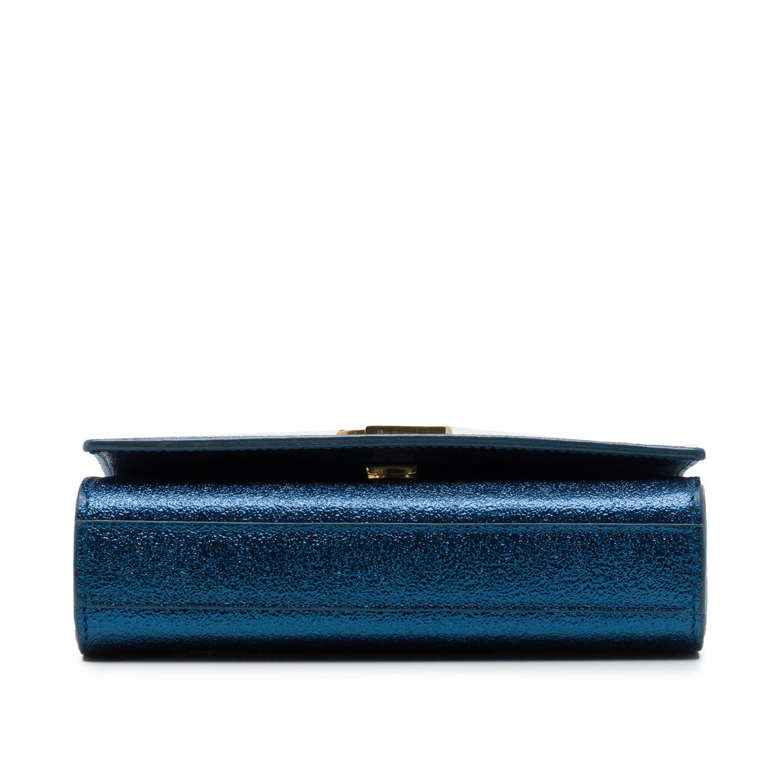 Saint Laurent Métallisé Classic Kate Sac Petit Cuir de veau Bleu – vue 3 – GABY PARIS
