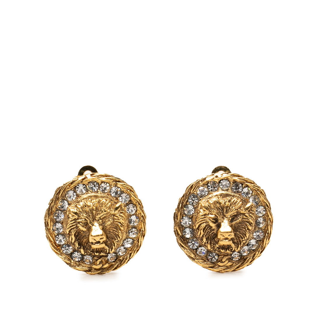 Chanel plaqué Strass Lion Head À clip Boucles d'oreilles Métal