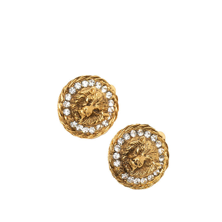 Chanel plaqué Strass Lion Head À clip Boucles d'oreilles Métal