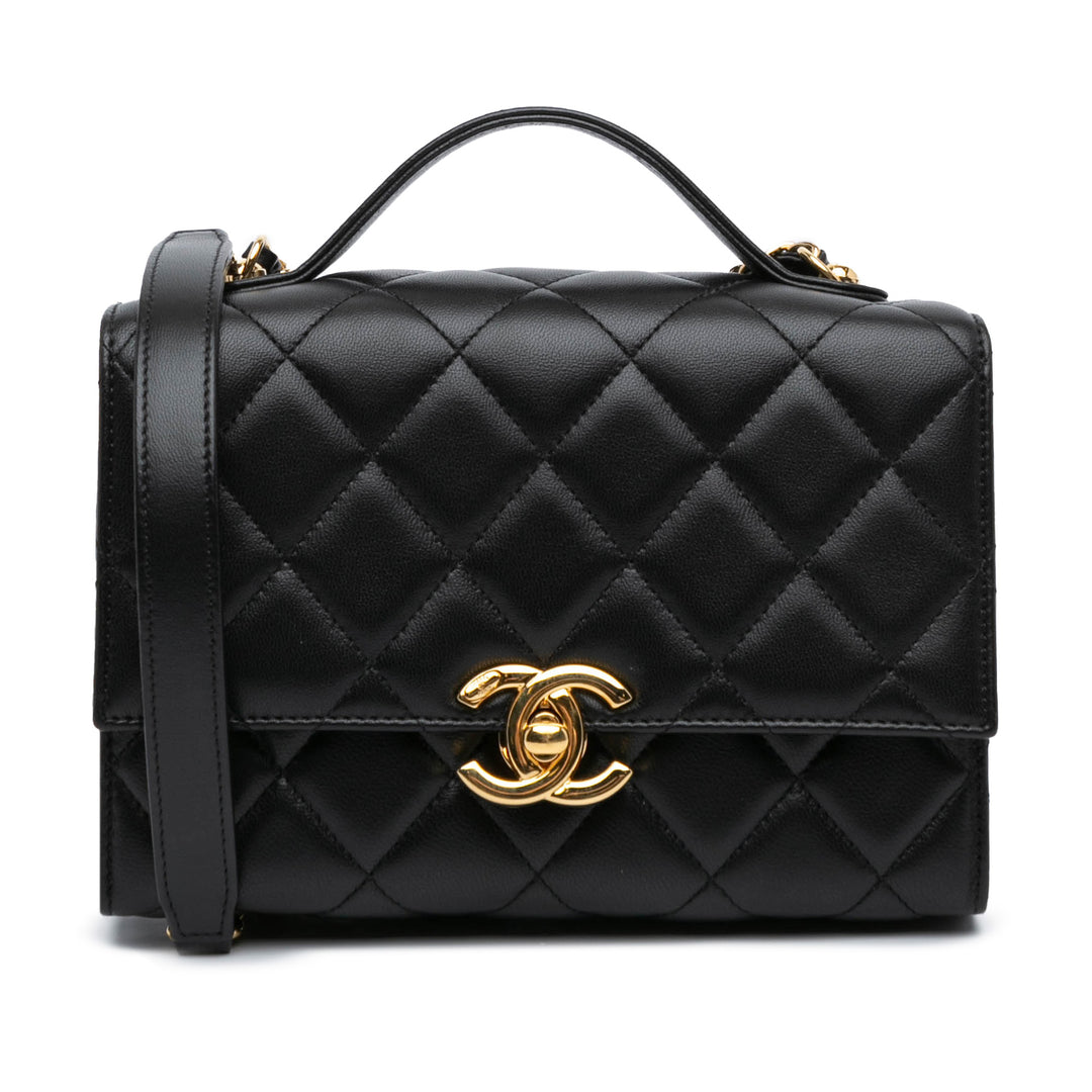 Mini Quilted Lambskin Golden Plate Flap Black - Gaby Paris