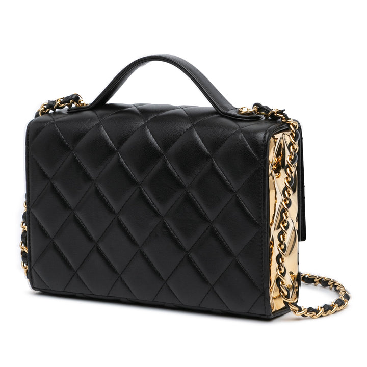 Mini Quilted Lambskin Golden Plate Flap Black - Gaby Paris