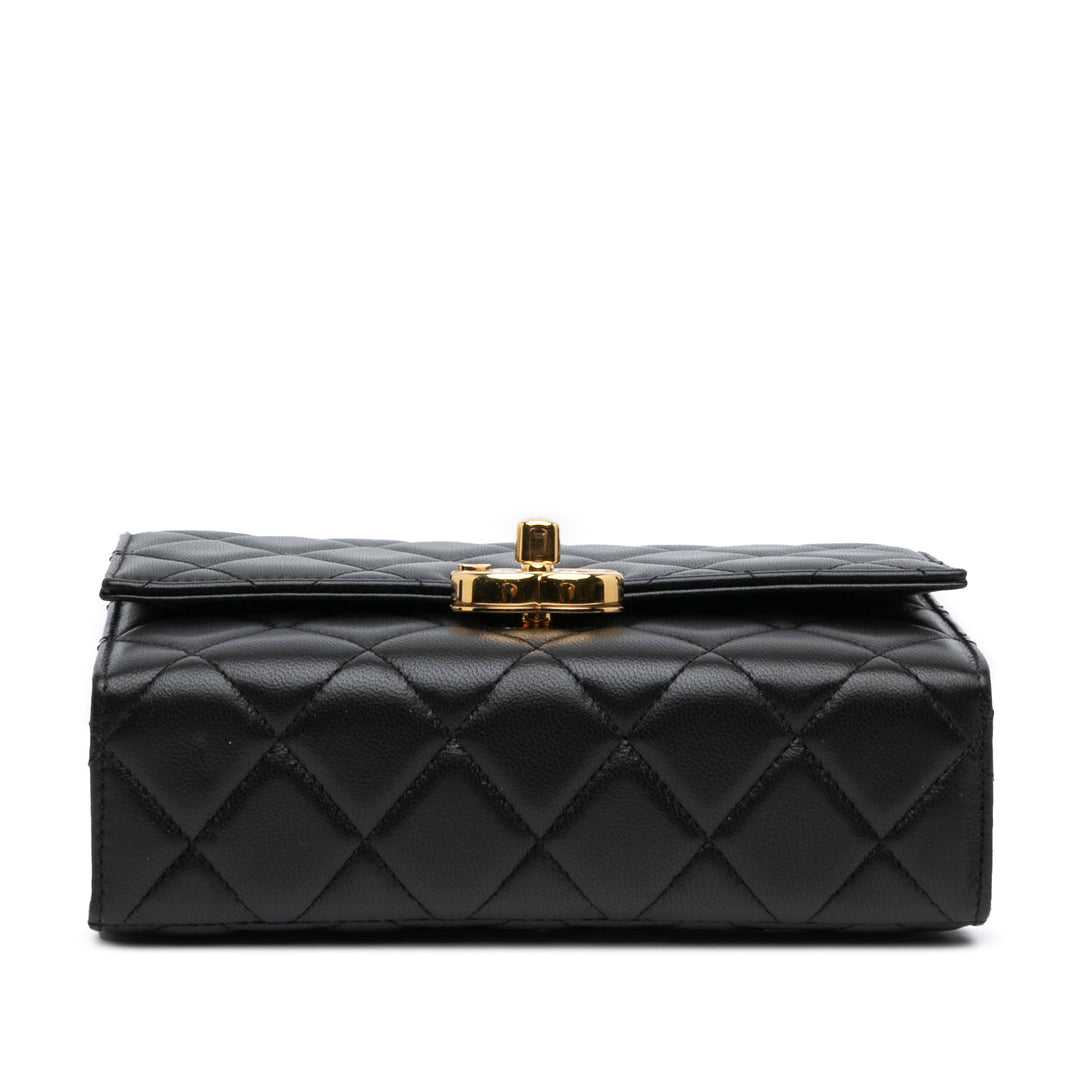 Mini Quilted Lambskin Golden Plate Flap Black - Gaby Paris