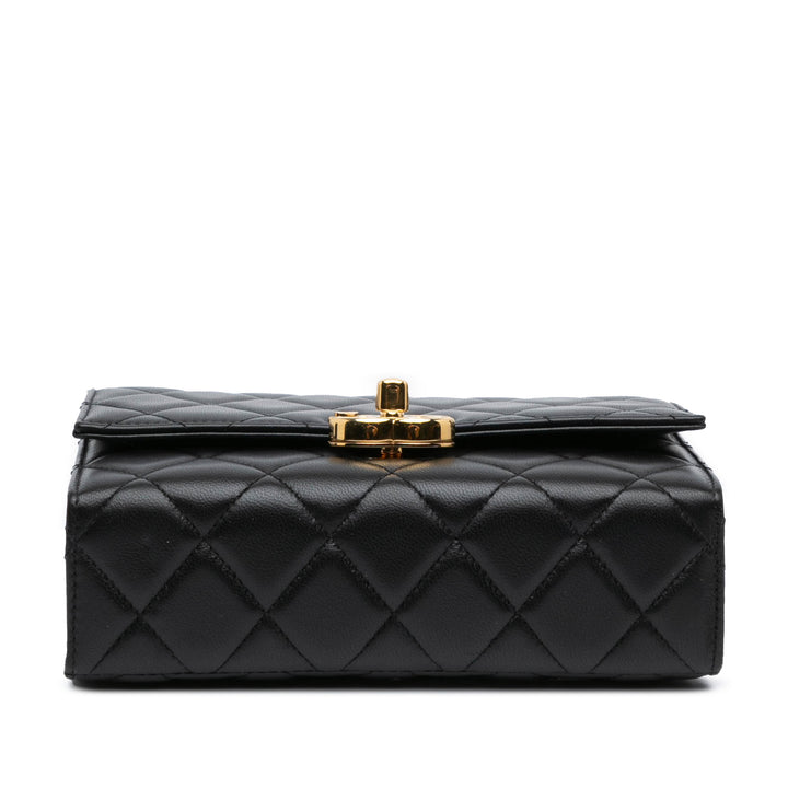 Mini Quilted Lambskin Golden Plate Flap Black - Gaby Paris